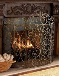 Antique Gold Iron Fireplace Fire Screen