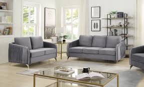lilola home hathaway gray velvet fabric sofa loveseat living room set