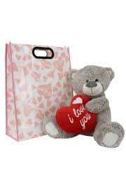 grey teddy bear with i love you heart