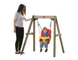 Red Single Seater Wooden Baby Swing Set