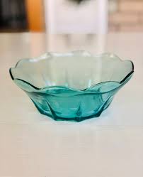 Vintage Teal Blue Glass Serving Bowl