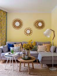 coastal living room with yellow walls