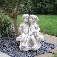 Classic Garden Statues Children On Bench