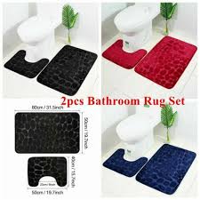 2pcs Non Slip Bathroom Rug Set U Shape