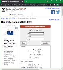 Quadratics Calculator Websites