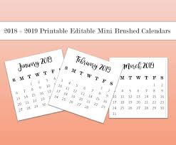 2019 Brushed Mini Calendars Editable Printable Template