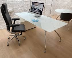 Large White Glass Executive Desk With