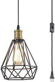 Farmhouse Plug In Pendant Light With On Off Switch Wire Caged Hanging Pendant Lamp Amazon Com