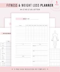 Weight Loss Printable Planner Weight Loss Tracker Fitness Planner