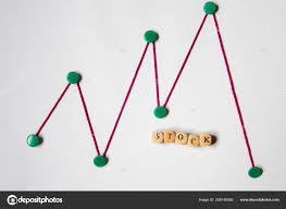 Stock Chart Green Pins Red String Word Stock Wooden Dice