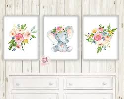 3 elephant fl boho wall art print