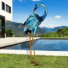 Garden Statues Metal Outdoor Blue Heron