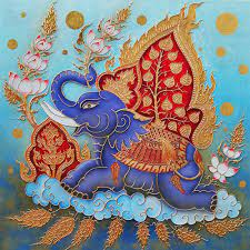 Beautiful Blue Elephant Thai Painting L