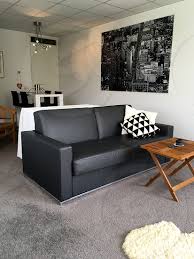Dark Grey Leather Sofa With Teak Coffee