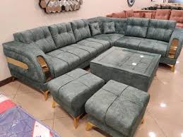 wooden modern l shape corner sofa set