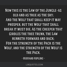 Depends on what law you're referring to. Now This Is The Law Of The Jungle As Old And As True As The Sky