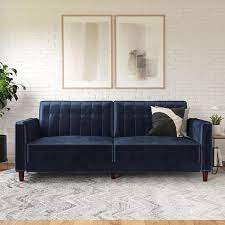 Dhp Iris Blue Velvet Tufted Futon