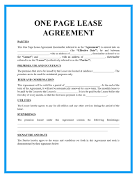 This form is more directed to vacation rental property than an ordinary residential house lease. Free One Page Lease Agreement Templates