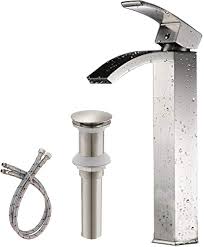 Cascading clear water in a wide profile. Amazon Com Greenspring Vessel Sink Faucet Brushed Nickel Tall Body Waterfall Spout Single Hole Single Handle Modern Commercial Bathroom Faucet With Pop Up Drain Without Overflow Supply Line Lead Free Home Improvement