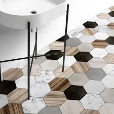 wood and ceramic hexagonal tiles self