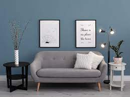 Gray Living Room With Blue Accent Wall