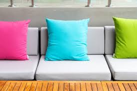 Colorful Pillows On Sofa In Outdoor Patio