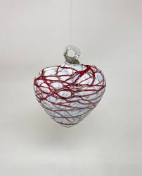 Hand Blown Glass Heart 4 Red And White