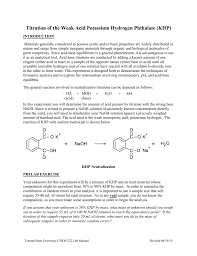 Titration Of The Weak Acid Potassium Hydrogen Phthalate