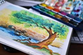river tree easy watercolor drawing