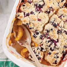 peach cobbler with blueberry drop