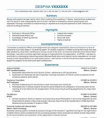 Skills associated with sample resumes of internal auditors include performing financial audits at various locations to ensure compliance with company policies and procedures and state and federal laws, assessing business risks, and evaluating internal controls. External Auditor Resume Example Auditor Resumes Livecareer