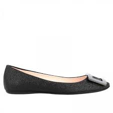 Roger Vivier Ballet Flats In Glitter Fabric With Rv Metal Buckle