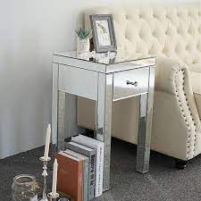 zimtown mirrored end table with drawer