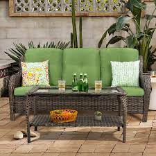 joyside wicker outdoor patio 3 seat sofa couch with green cushion