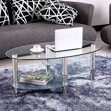 Oval Two Tier Clear Glass Coffee Table