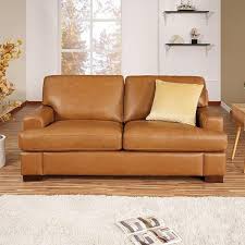 Homestock Genuine Leather Loveseat Sofa