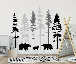 Pine Tree Wall Decal With Bears Nature
