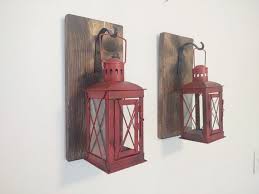 Red Lantern Wall Sconce Set Metal