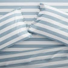 blue and white horizontal striped bedding