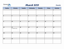 march 2025 monthly calendar with canada