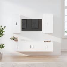 Tv Cabinet Set White Engineered Wood
