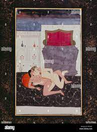 fine arts, India, painting, prince with lover having sexual intercourse,  miniature, Rajasthan, 19th century, private collection, , Artist's  Copyright has not to be cleared Stock Photo - Alamy