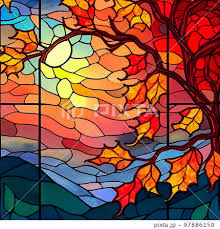 Stained Glass Autumn Leaves Stock