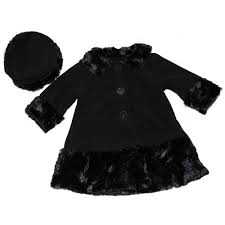 Good Lad Baby Girls Black Fleece W Faux Fur Trim Coat