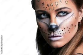 leopard stylish makeup stock photo