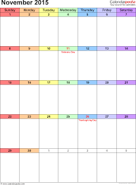 November 2015 Calendars For Word Excel Pdf