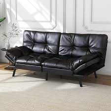 Modern Faux Leather Futon With Memory