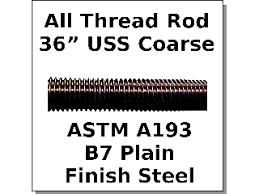 All Thread Rod Grade B7 Plain Finish Steel 36 In Long Sizes