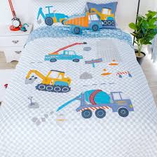 Kid's wall art of a construction site with a yellow excavator, dump truck and crane. Home Garden Construction Bedding Sets Dump Truck Sheets Twin Bed Excavator Boys Bedroom Best Bedding Sets