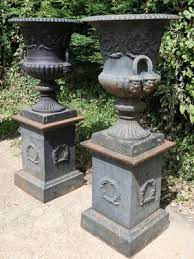 Large Cast Iron Urns 1920 Set Of 2